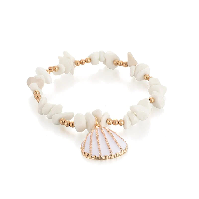 Bracelet en pierres naturelles et coquille Saint-Jacques