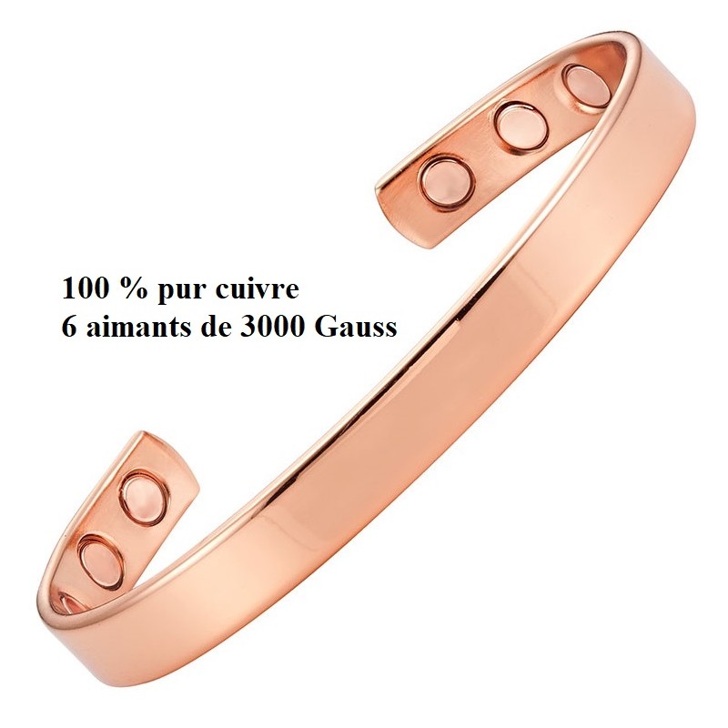 Bracelet magnétique cuivre brut 100 % 6 aimants Homme ou Femme (Modèle luxe)