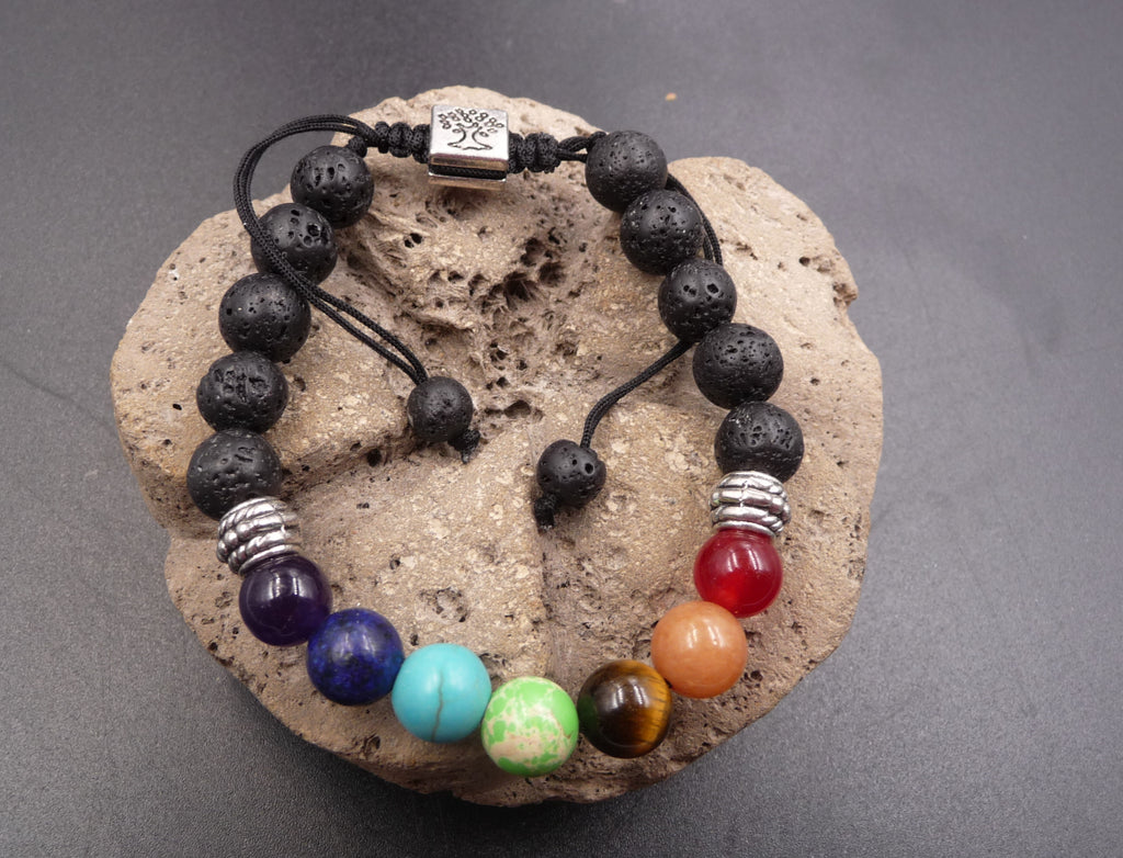 Bracelet 7 chakras et pierre de lave - Symbole Arbre de vie