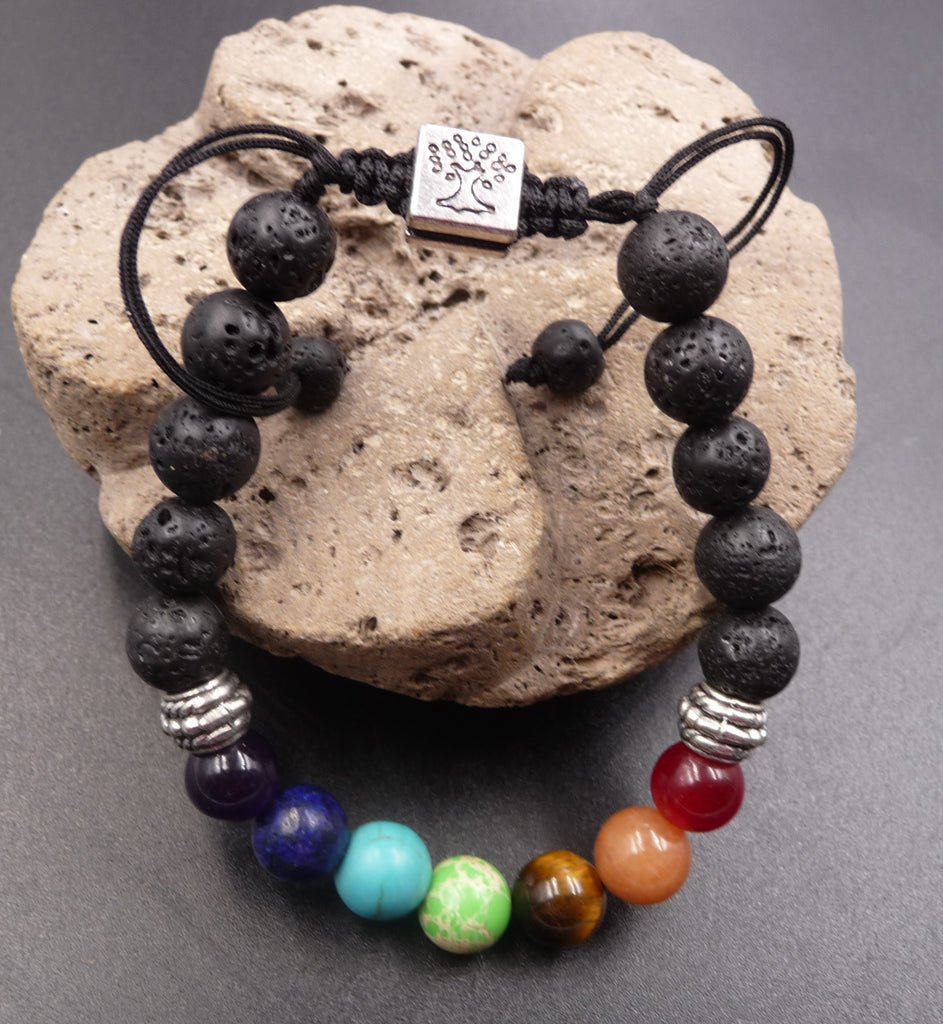 Bracelet 7 chakras et pierre de lave - Symbole Arbre de vie