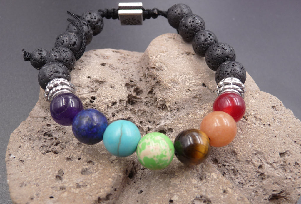 Bracelet 7 chakras et pierre de lave - Symbole Arbre de vie