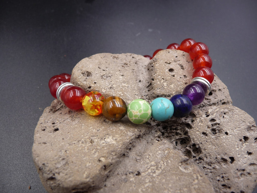 Bracelet 7 chakras en Onyx rouge