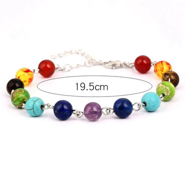 Bracelet 7 chakras en métal argenté et pierres semi-précieuses