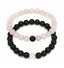 Lot de 2 bracelets de distance / couples - Agate noire et Quartz rose 6 mm
