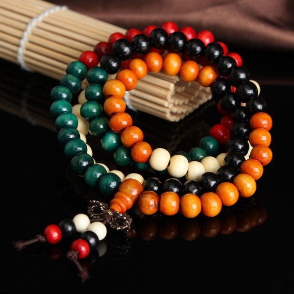 Bracelet de prière tibétain Mala en bois de santal + Breloque Vajra ou Dorjé