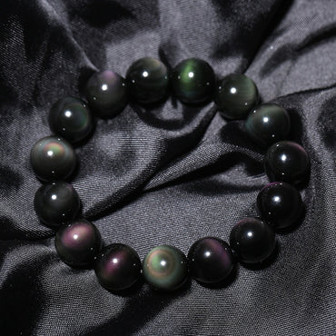 Bracelet en Obsidienne œil Celeste AAA - boules 10 mm