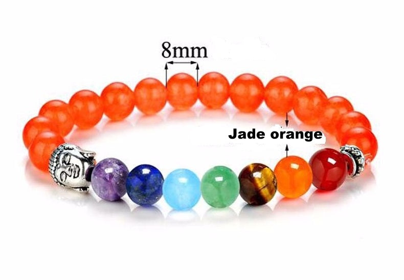 Bracelet Bouddha 7 chakras jade orange et 7 pierres semi-précieuses