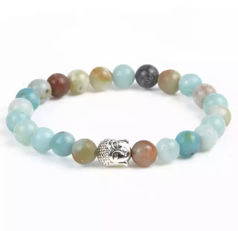 Bracelet Bouddha Thaï argent ou or en Amazonite du Brésil