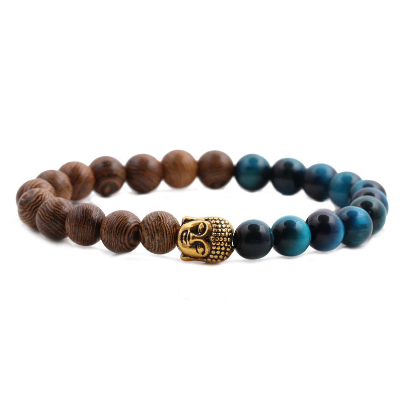 Bracelet Bouddha Thaï en Oeil de Tigre bleu et en Bois Wengé