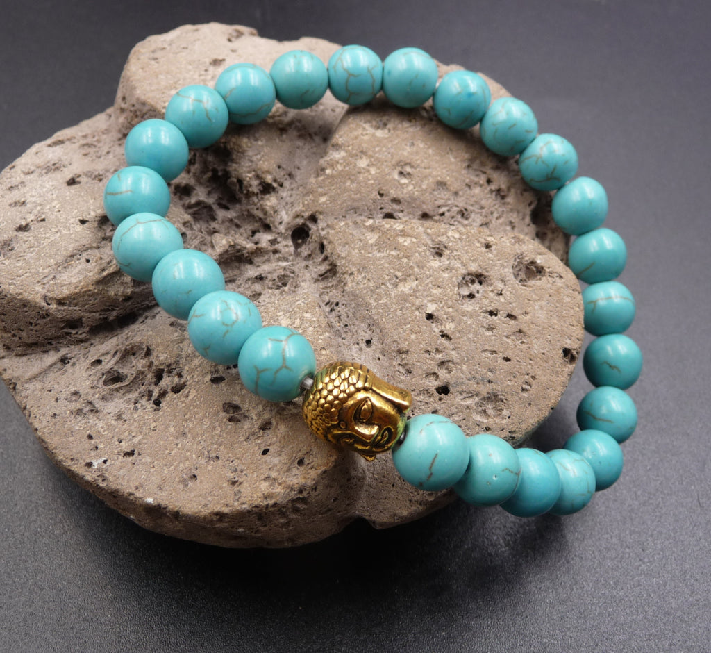 Bracelet Bouddha Thaï argent ou or en Howlite Turquoise naturelle