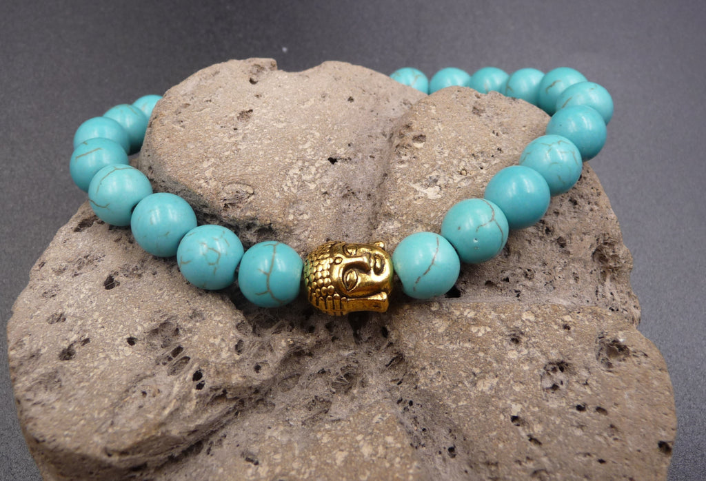 Bracelet Bouddha Thaï argent ou or en Howlite Turquoise naturelle