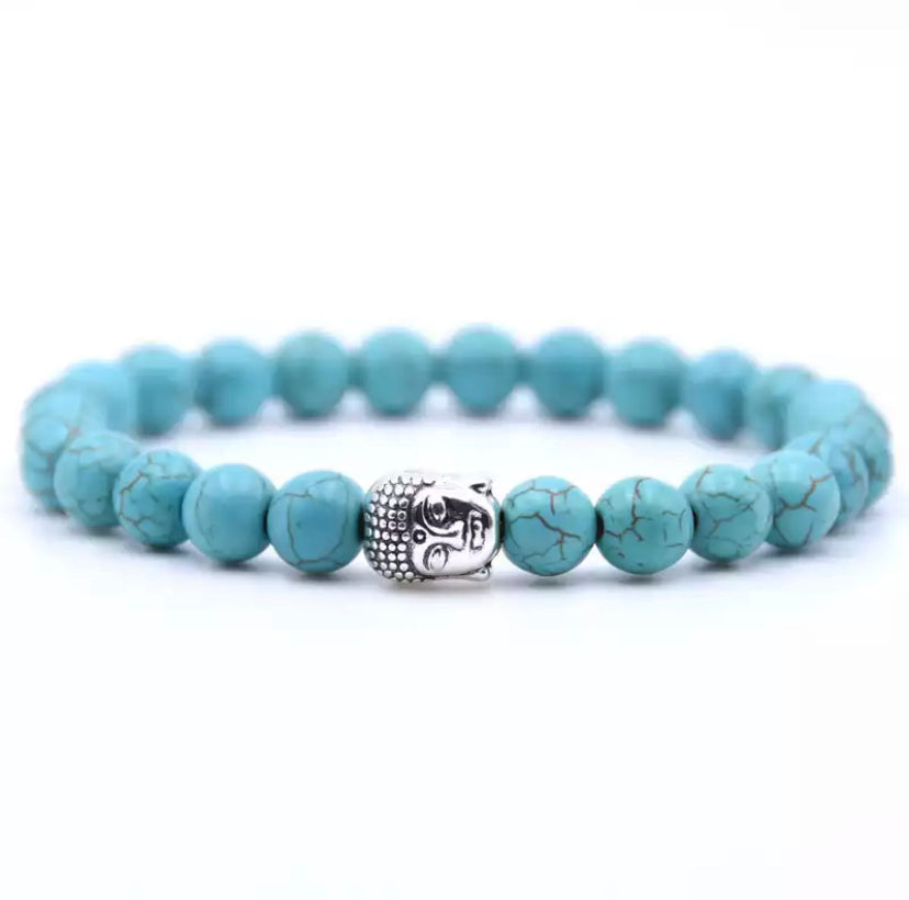 Bracelet Bouddha Thaï argent ou or en Howlite Turquoise naturelle