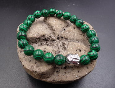 Bracelet Bouddha Thaï argent ou or en Malachite de Madagascar