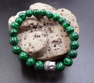 Bracelet Bouddha Thaï argent ou or en Malachite de Madagascar