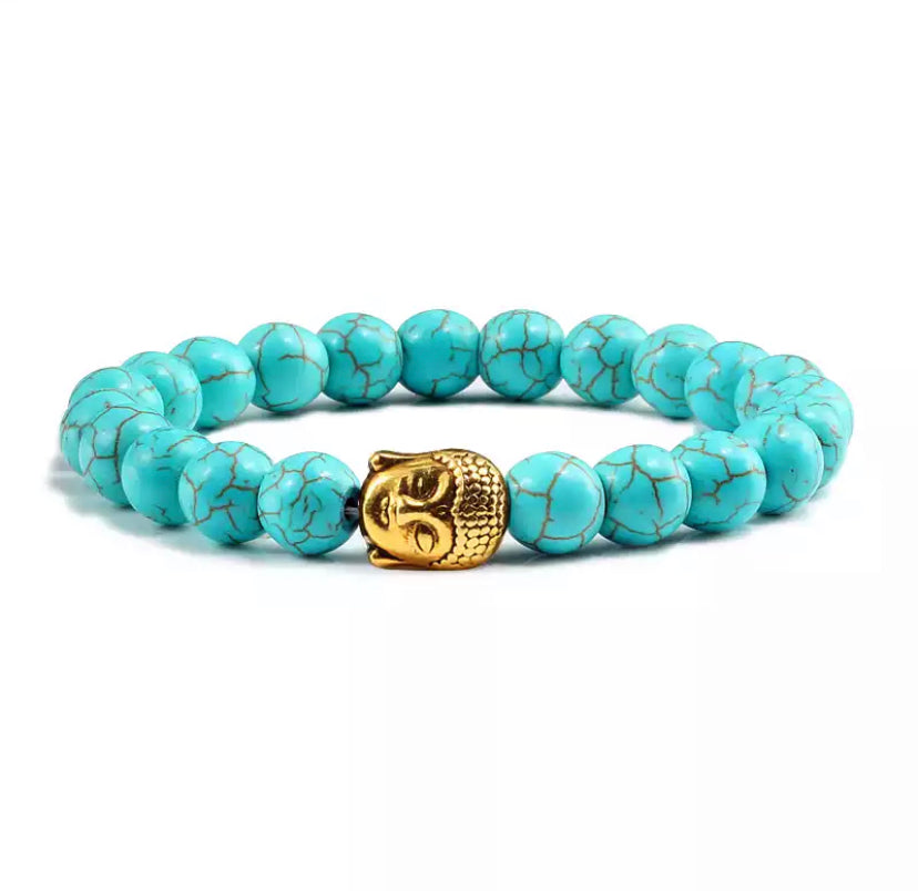Bracelet Bouddha Thaï argent ou or en Howlite Turquoise naturelle