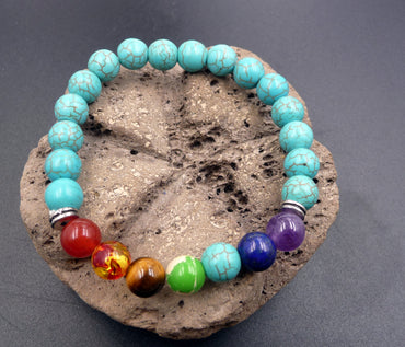 Bracelet harmonisation 7 chakras en Howlite Turquoise - Lithothérapie