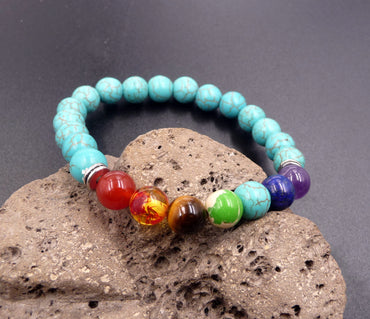 Bracelet harmonisation 7 chakras en Howlite Turquoise - Lithothérapie