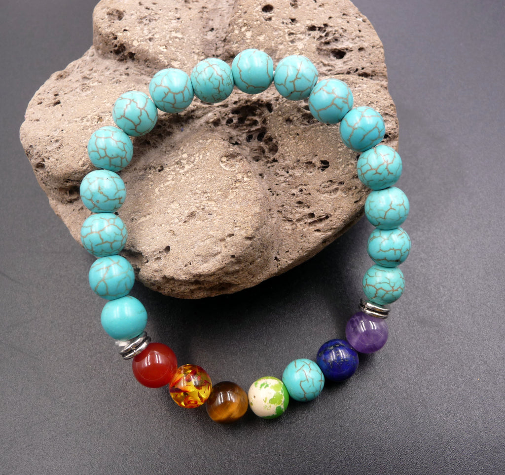 Bracelet harmonisation 7 chakras en Howlite Turquoise - Lithothérapie