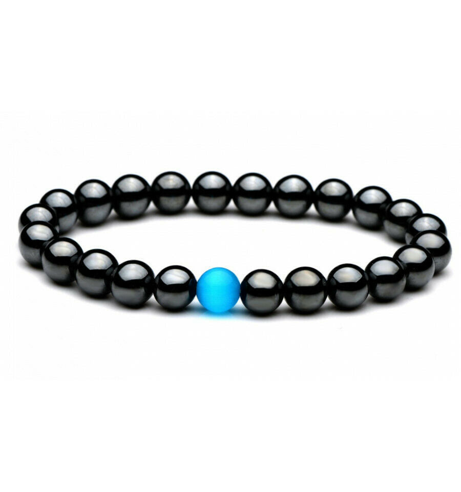 Bracelet Lithothérapie en Hématite + oeil de chat : fortifier et purifier