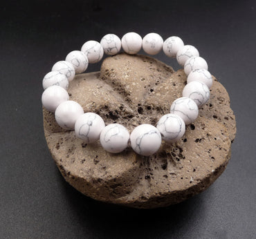 Bracelet Lithothérapie en Howlite naturelle 10 mm- Ancrage, relaxation