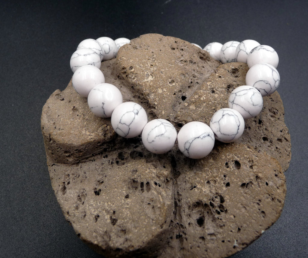 Bracelet Lithothérapie en Howlite naturelle 10 mm- Ancrage, relaxation