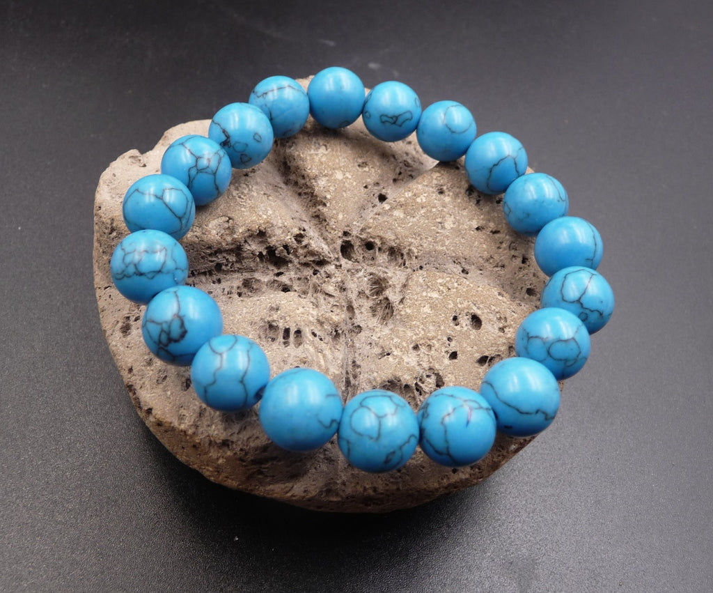 Bracelet Lithothérapie en Turquoise (Howlite bleue) - boules 10 mm