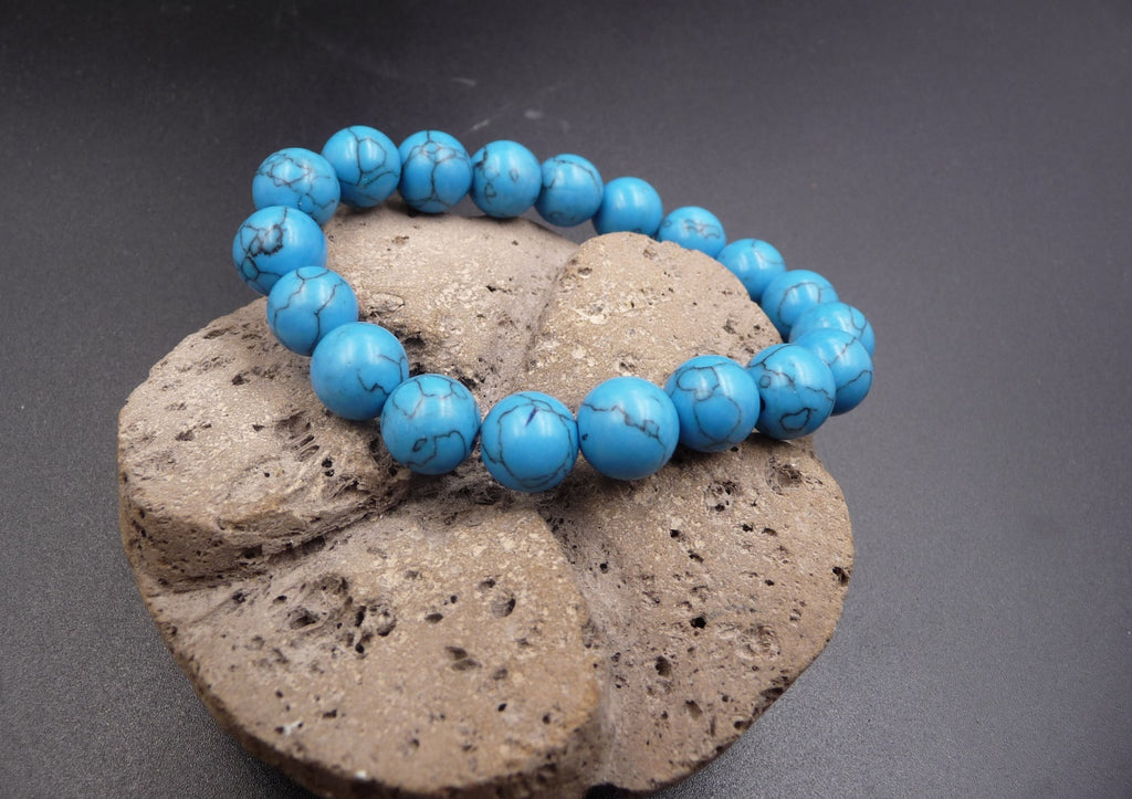Bracelet Lithothérapie en Turquoise (Howlite bleue) - boules 10 mm