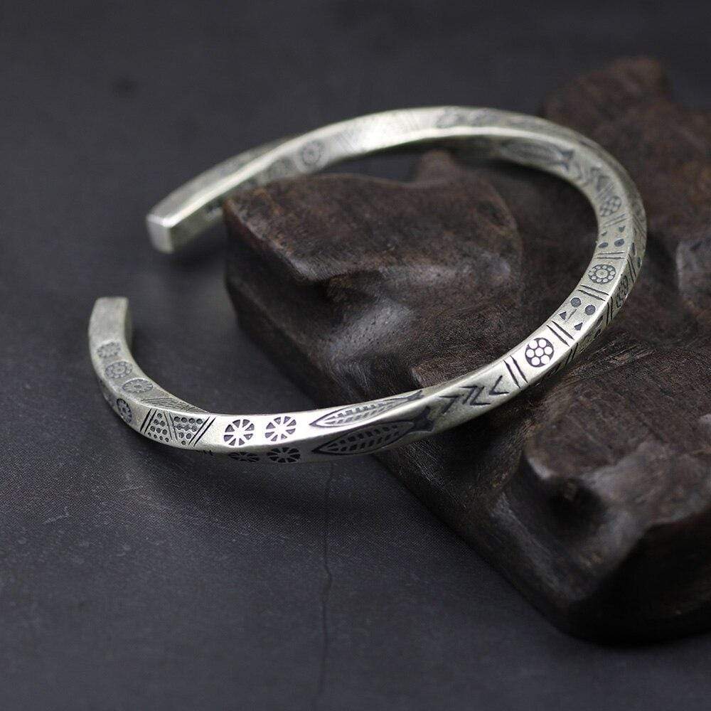 Bracelet jonc en argent 925 sterling gravure Poisson, Porte Bonheur Homme / femme