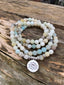 Bracelet Mala 108 perles en Amazonite - Symbole fleur de Lotus