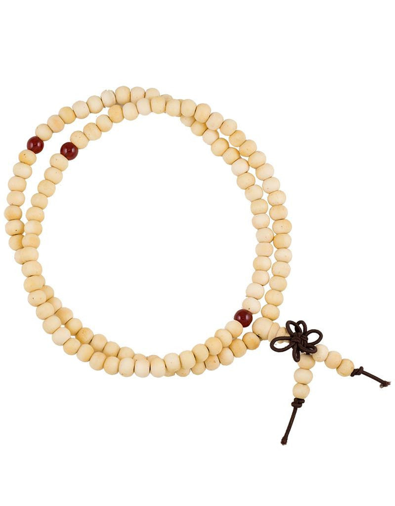 Bracelet Tibétain Mala en perles de bois de santal beige - 6 mm