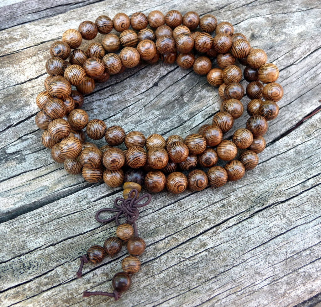 Bracelet Mala Tibétain de méditation 108 perles en bois Wengé + noeud sans fin