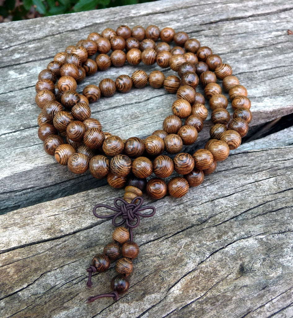 Bracelet Mala Tibétain de méditation 108 perles en bois Wengé + noeud sans fin