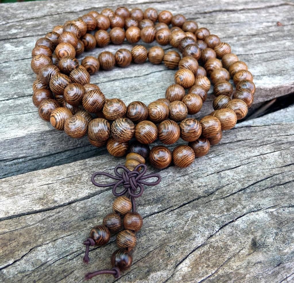 Bracelet Mala Tibétain de méditation 108 perles en bois Wengé + noeud sans fin