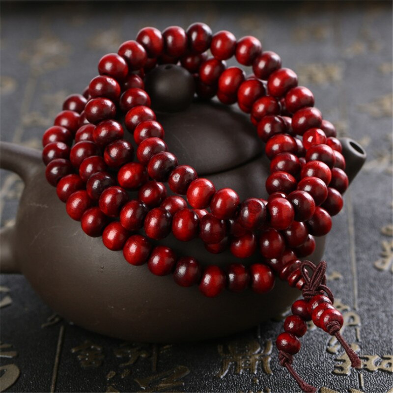 Bracelet Collier Tibétain Mala perles en bois de santal pourpre - 8 mm