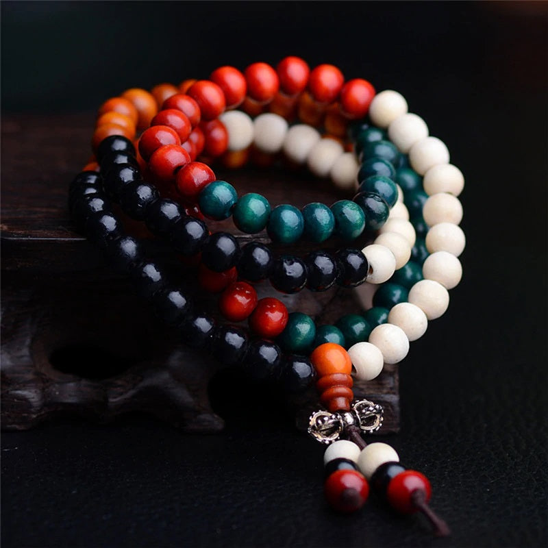 Bracelet de prière tibétain Mala en bois de santal + Breloque Vajra ou Dorjé