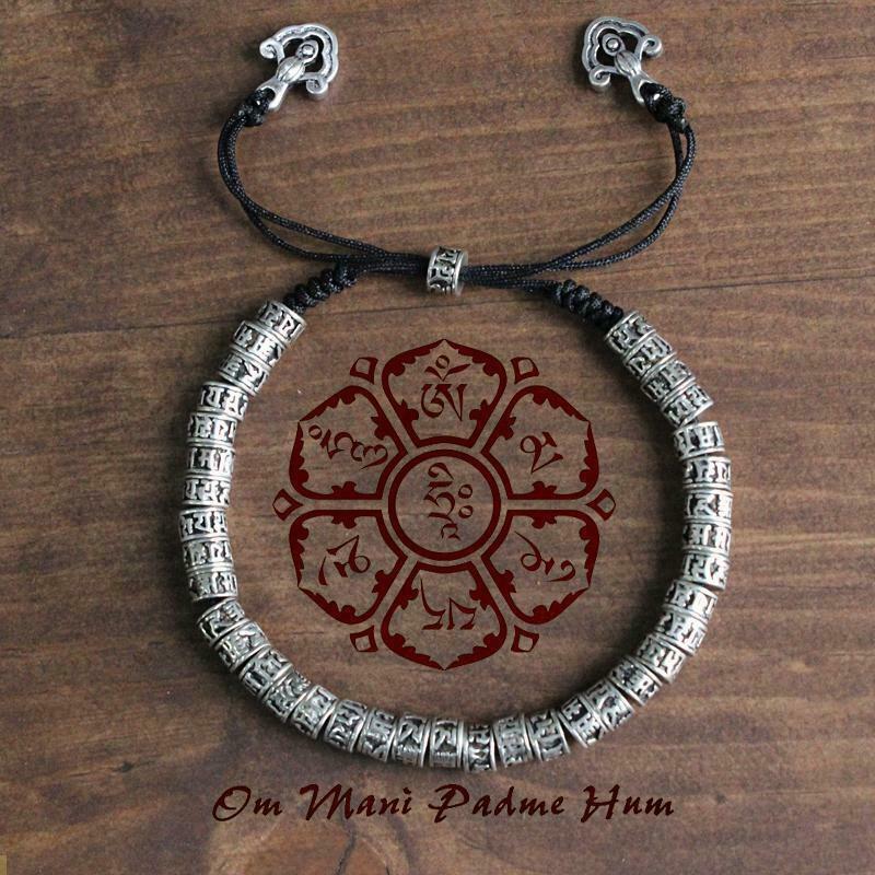 Bracelet moine Tibétain Mantra Om Mani Padme Hum en Cuivre Blanc