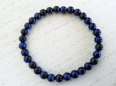 Bracelet Oeil de Tigre bleu / Oeil de Faucon naturel - boules 4 mm