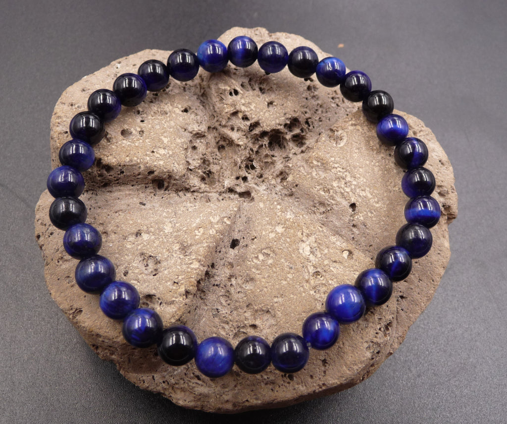 Bracelet Oeil de Tigre bleu / Oeil de Faucon naturel - boules 6 mm
