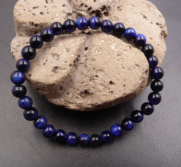 Bracelet Oeil de Tigre bleu / Oeil de Faucon naturel - boules 6 mm