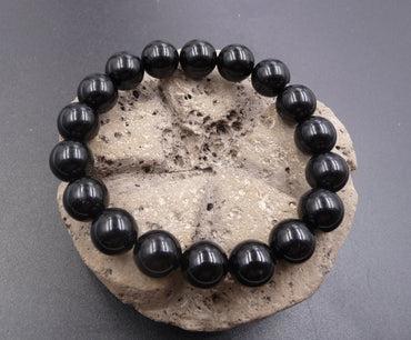 Bracelet en Onyx Agate Noire naturelle de Madagascar Boules 10 mm