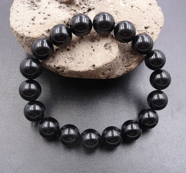 Bracelet en Onyx Agate Noire naturelle de Madagascar Boules 10 mm