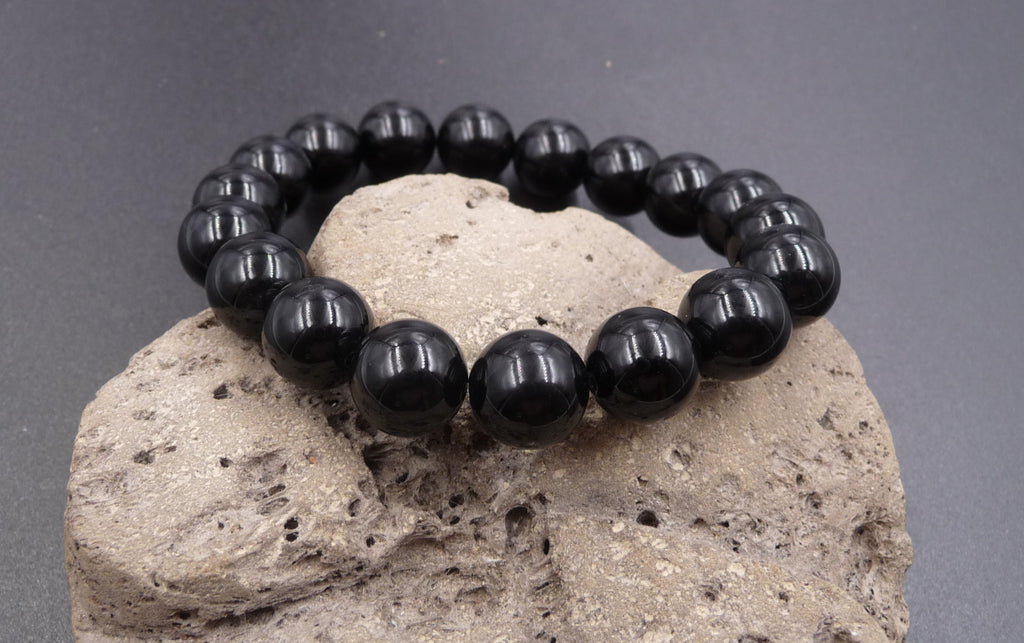Bracelet en Onyx Agate Noire naturelle de Madagascar Boules 10 mm