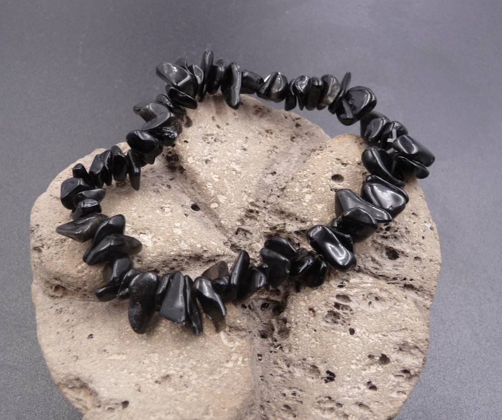 Bracelet perles chips en Obsidienne Noire naturelle