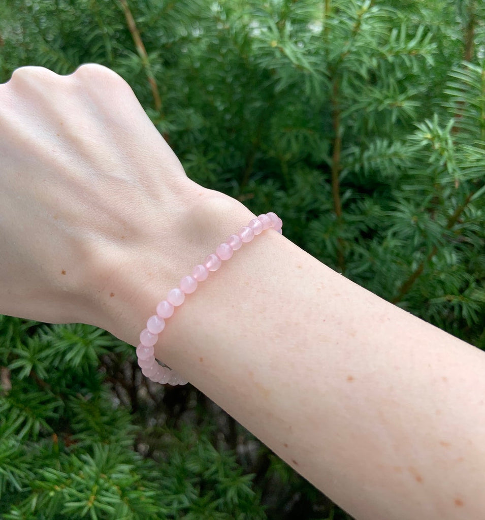 Bracelet en Quartz Rose du Brésil 4 mm - Paix et Amour