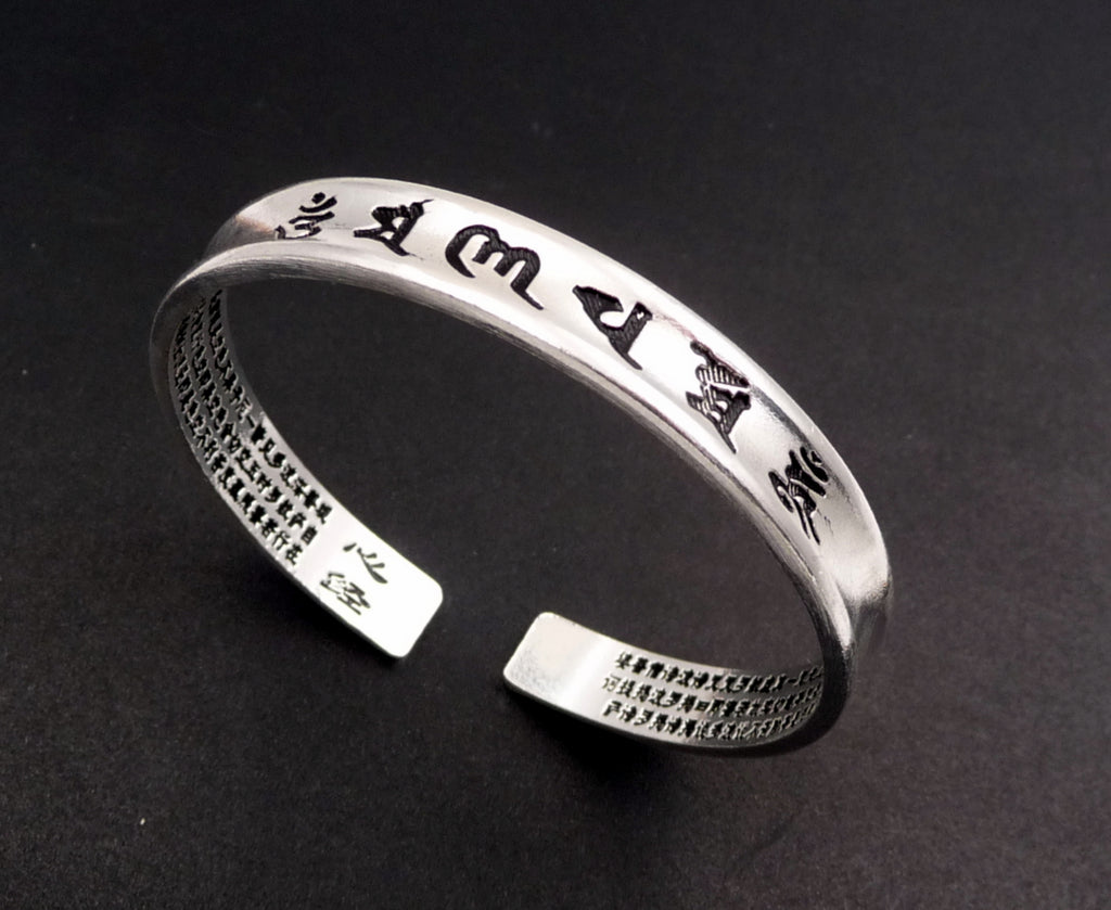 Bracelet Tibétain gravé noir "Om Mani Padme Hum" en argent 999