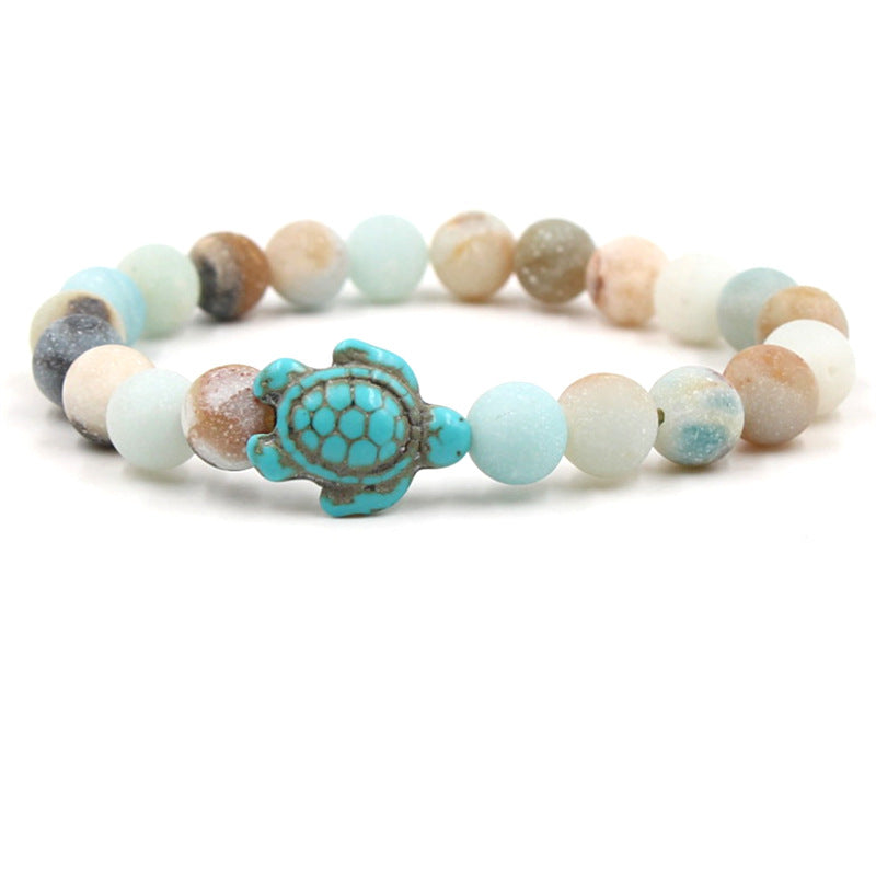 Bracelet en pierre véritable Amazonite du Brésil 8 mm+ tortue Amérindienne en Howlite Turquoise