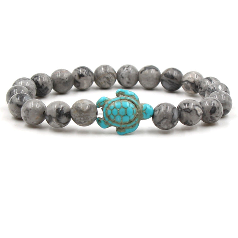 Bracelet en Labradorite du Canada 8 mm + tortue Amérindienne en Howlite Turquoise