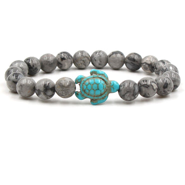 Bracelet en Labradorite du Canada 8 mm + tortue Amérindienne en Howlite Turquoise