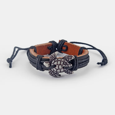 Bracelet tortue de mer - bijou mixte Polynésien Maori - Cuir et poudre os de yack