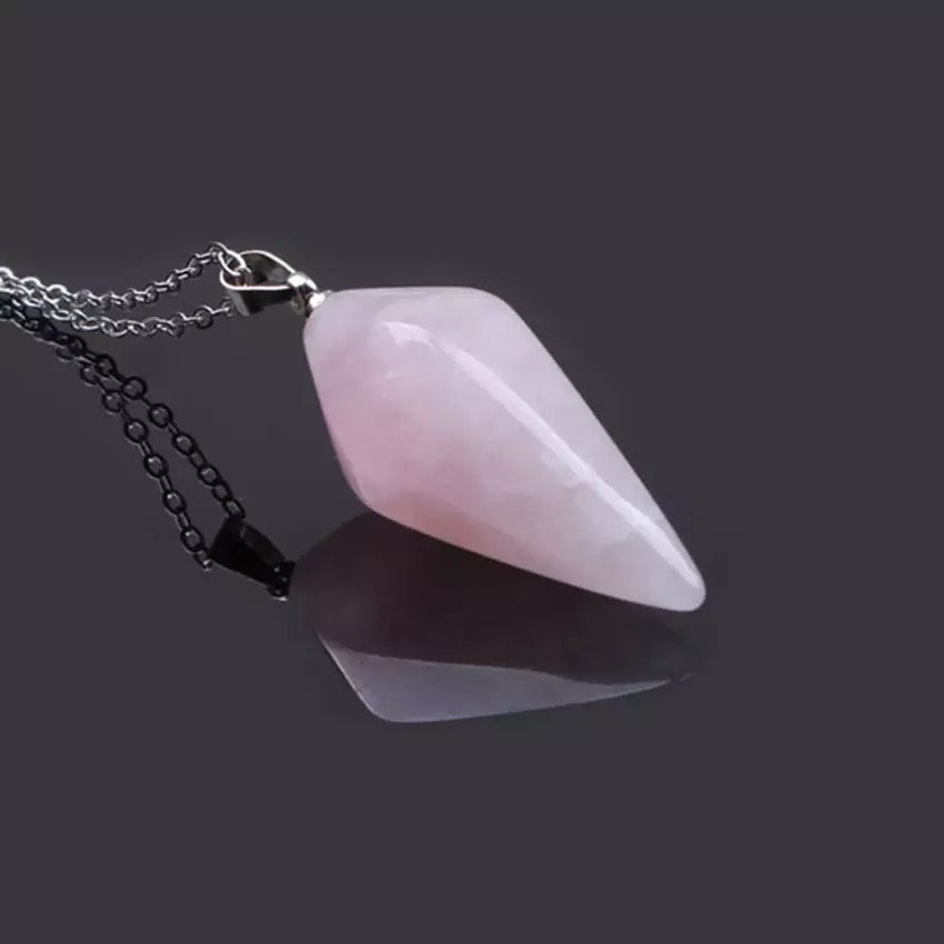 Collier avec pendentif en Quartz rose naturel style pendule